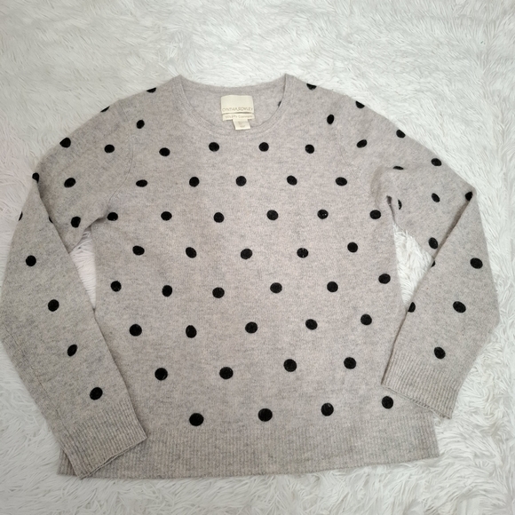 Cynthia Rowley Women's Gray Polka Dot Crewneck Sweater Top L 100% 2-ply Cashmere - Picture 2 of 8